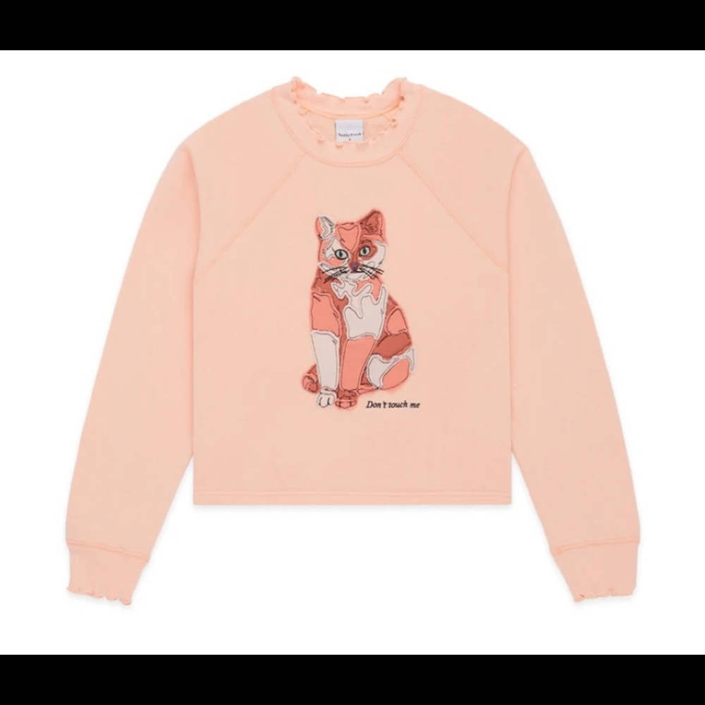 Teddy Fresh Women’s Cat Cropped Appliqué Crewneck 🐈🧸
